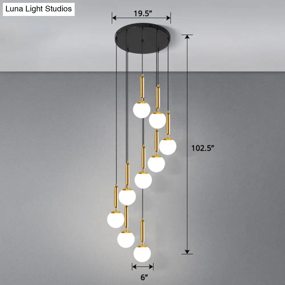 Modern Cream Glass Multi-Lamp Ceiling Light With Globe Stairs Design - Pendant Lighting Fixture 9 /