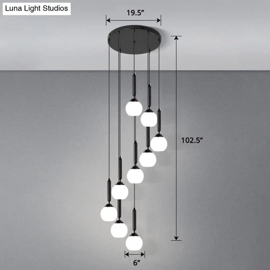 Modern Cream Glass Multi-Lamp Ceiling Light With Globe Stairs Design - Pendant Lighting Fixture 9 /