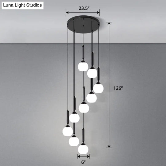 Modern Cream Glass Multi-Lamp Ceiling Light With Globe Stairs Design - Pendant Lighting Fixture 12 /