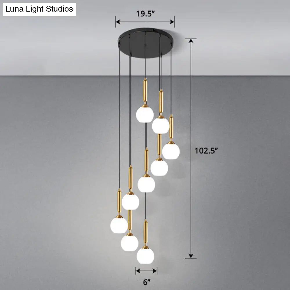 Modern Cream Glass Multi-Lamp Ceiling Light With Globe Stairs Design - Pendant Lighting Fixture 9 /