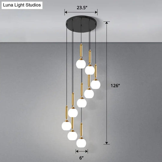 Modern Cream Glass Multi-Lamp Ceiling Light With Globe Stairs Design - Pendant Lighting Fixture 12 /