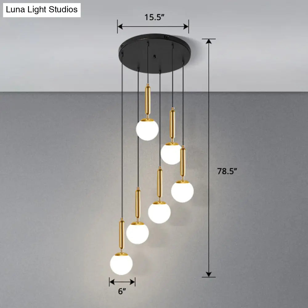 Modern Cream Glass Multi-Lamp Ceiling Light With Globe Stairs Design - Pendant Lighting Fixture 6 /