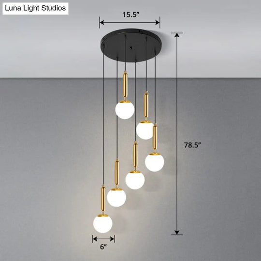 Modern Cream Glass Multi-Lamp Ceiling Light With Globe Stairs Design - Pendant Lighting Fixture 6 /