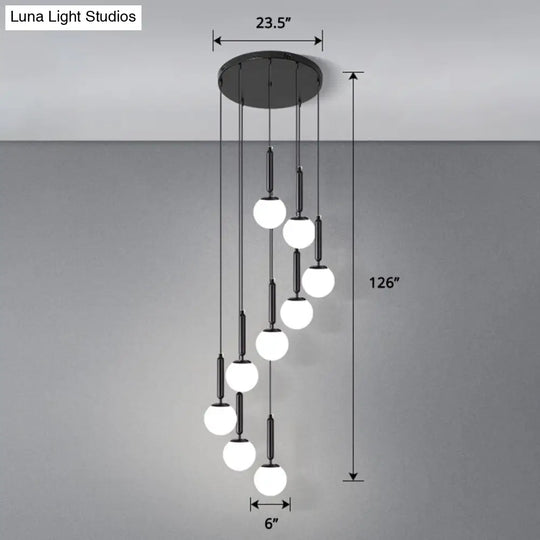 Modern Cream Glass Multi-Lamp Ceiling Light With Globe Stairs Design - Pendant Lighting Fixture 12 /