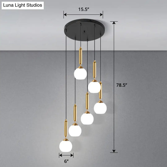 Modern Cream Glass Multi-Lamp Ceiling Light With Globe Stairs Design - Pendant Lighting Fixture 6 /