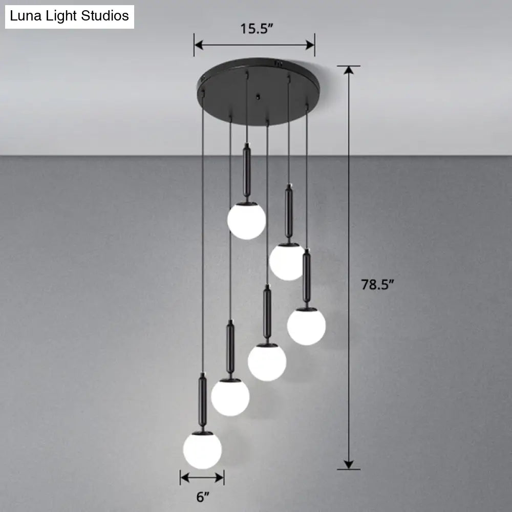 Modern Cream Glass Multi-Lamp Ceiling Light With Globe Stairs Design - Pendant Lighting Fixture 6 /