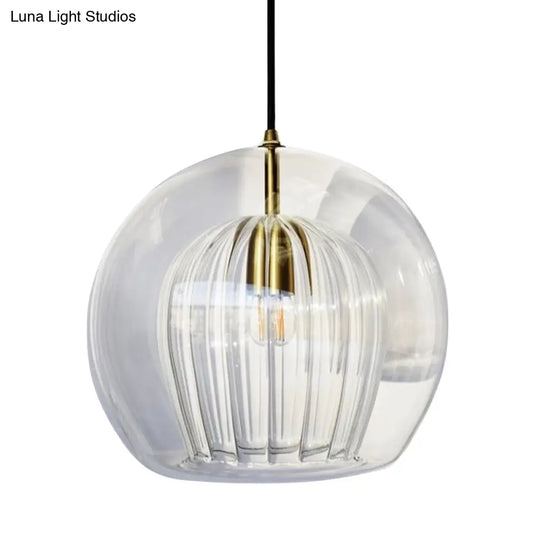 Globe Stairway Pendant Lighting Clear Glass 1 Head Nordic Hanging Lamp Kit 6’/8’/10’ Wide