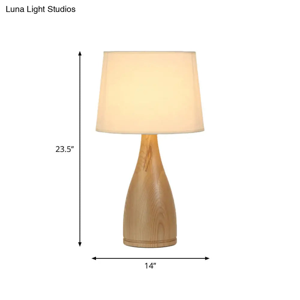 Minimalistic Tapered Drum Night Light With Wood Vase Pedestal - Ideal Bedside Table Lighting