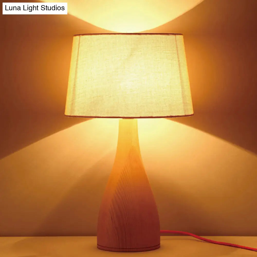 Minimalistic Tapered Drum Night Light With Wood Vase Pedestal - Ideal Bedside Table Lighting