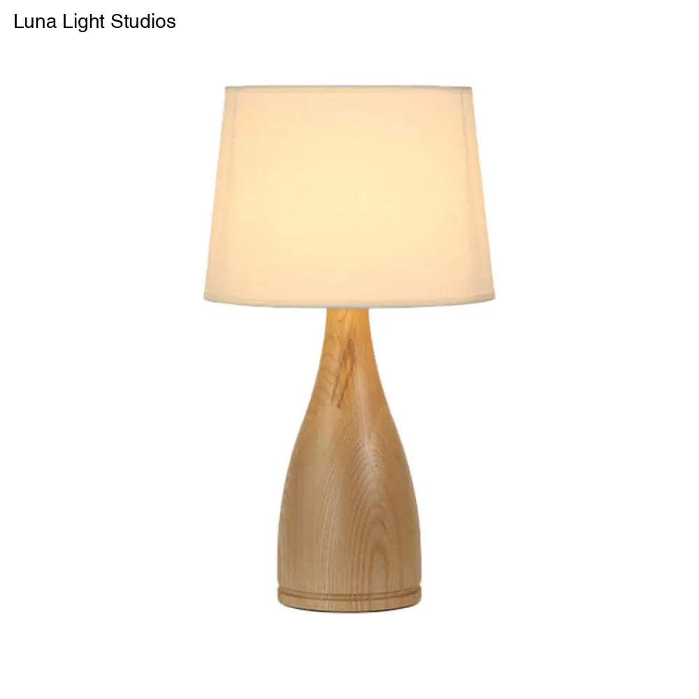 Minimalistic Tapered Drum Night Light With Wood Vase Pedestal - Ideal Bedside Table Lighting