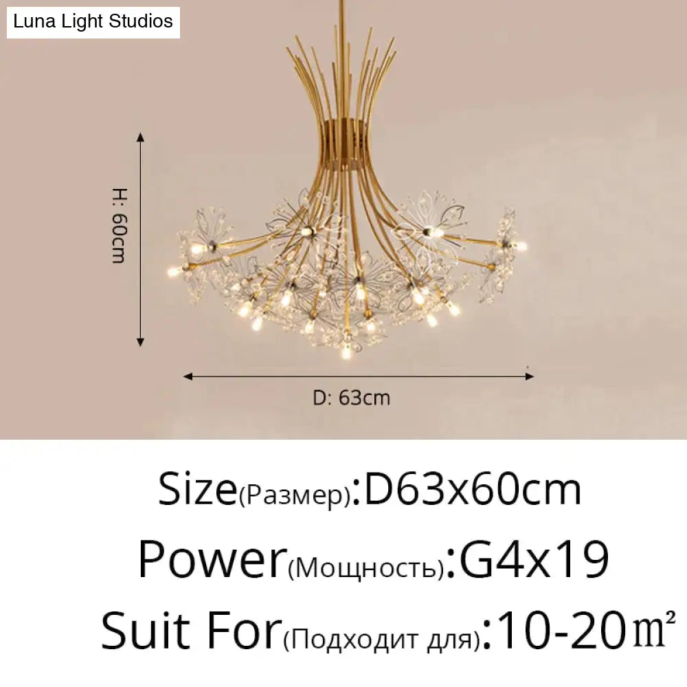 Glory - Led Flowers Chandeliers 19Heads Gold 63Cm / 3 Colors No Remote