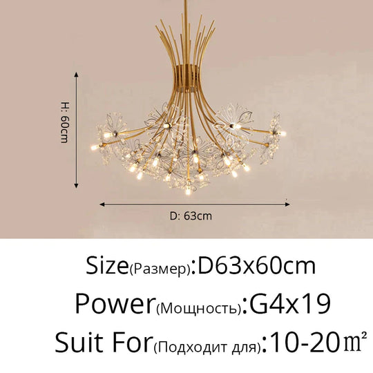 Glory - Led Flowers Chandeliers 19Heads Gold 63Cm / 3 Colors No Remote