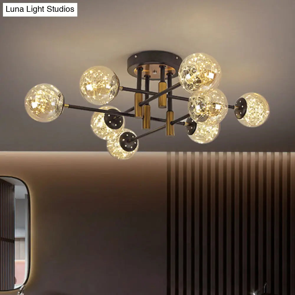 Glowing String Black Glass Ball Ceiling Mounted Led Semi Mount Light Fixture 8 /