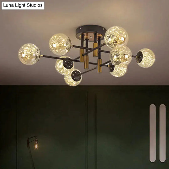 Glowing String Black Glass Ball Ceiling Mounted Led Semi Mount Light Fixture