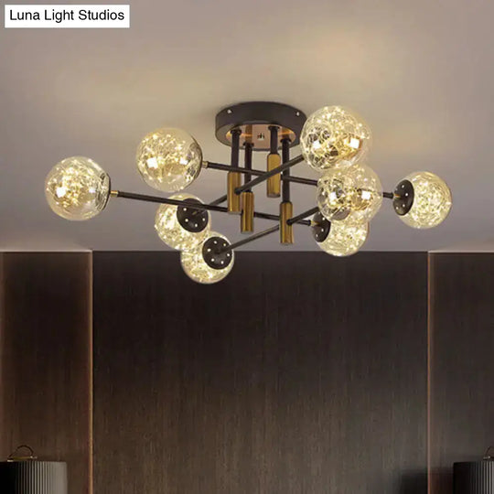 Glowing String Black Glass Ball Ceiling Mounted Led Semi Mount Light Fixture