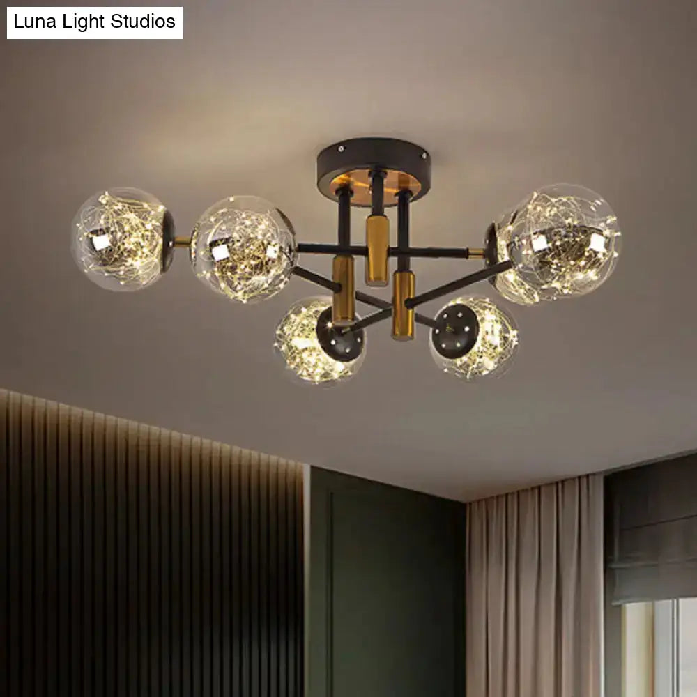 Glowing String Black Glass Ball Ceiling Mounted Led Semi Mount Light Fixture