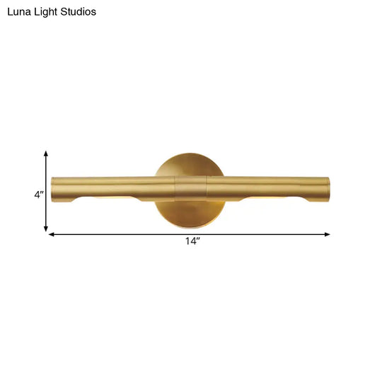 Gold 2-Head Tube Vanity Light | Simple Metal Bathroom Wall Sconce