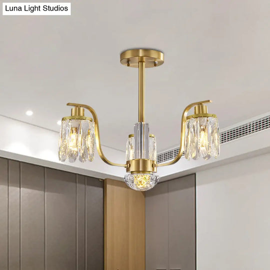 Gold 3-Bulb Cylindrical Hanging Chandelier With Beveled Glass – Stylish Suspended Lighting