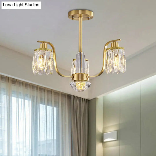 Gold 3-Bulb Cylindrical Hanging Chandelier With Beveled Glass - Stunning Suspended Lighting Fixture