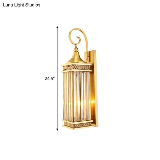 Gold 3-Bulb Rectangle Sconce For Bedroom Wall Lighting