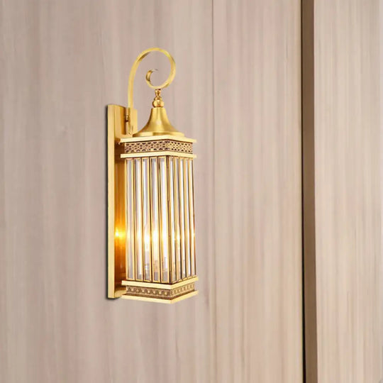 Gold 3-Bulb Rectangle Sconce For Bedroom Wall Lighting