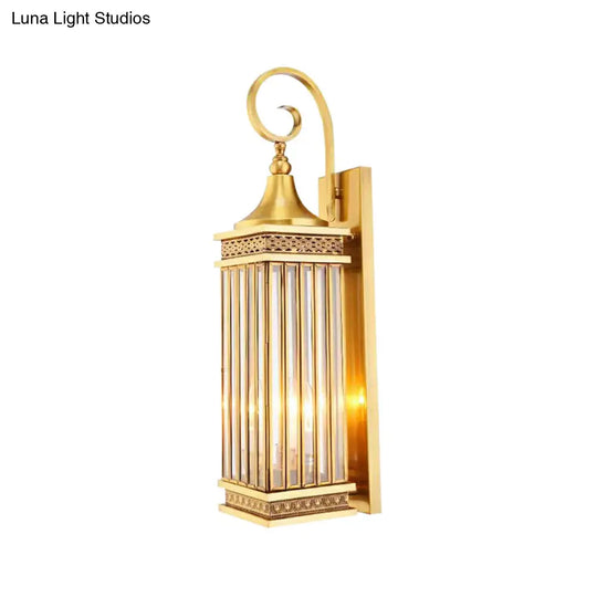 Gold 3-Bulb Rectangle Sconce For Bedroom Wall Lighting