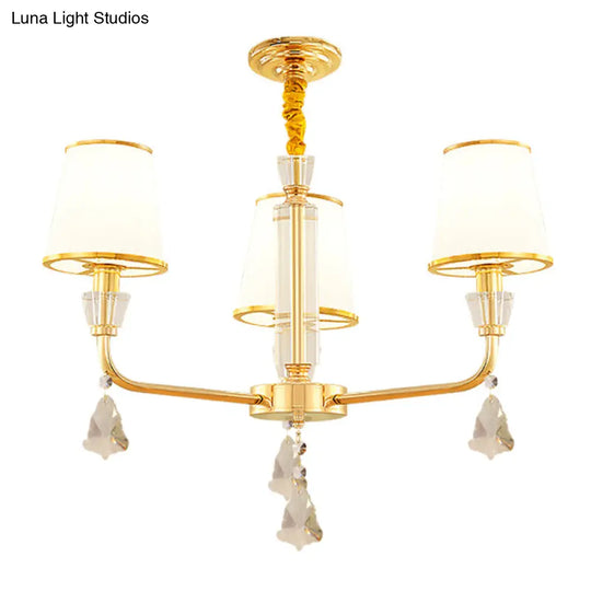 Postmodern Gold 3-Head Chandelier With Opal Glass Shade - Elegant Bedroom Hanging Lamp