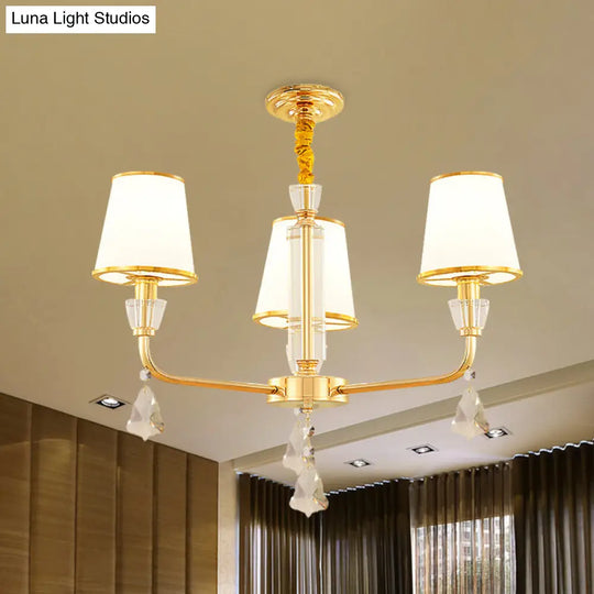 Postmodern Gold 3-Head Chandelier With Opal Glass Shade - Elegant Bedroom Hanging Lamp