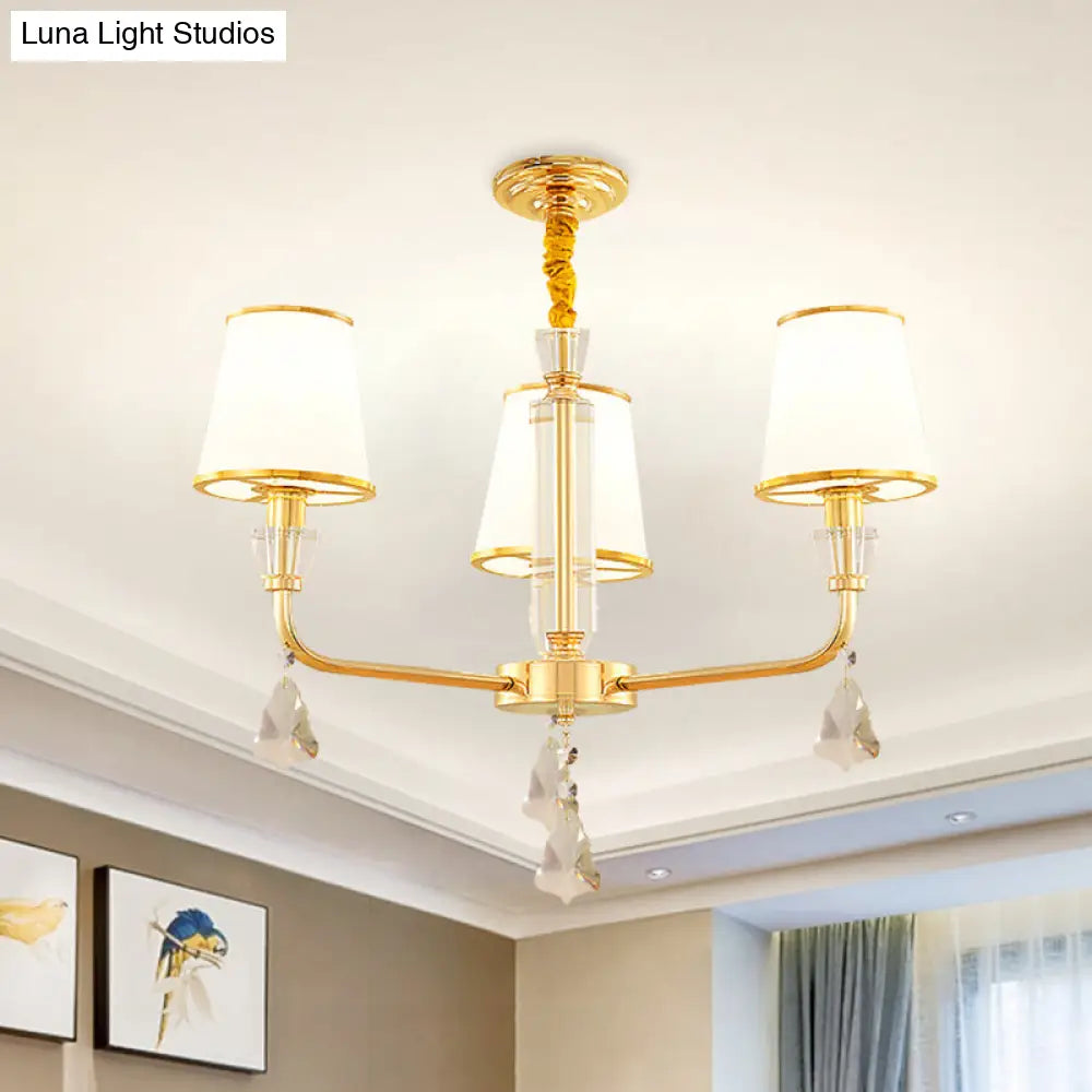 Gold 3-Head Postmodern Bedroom Chandelier With Opal Glass Shades