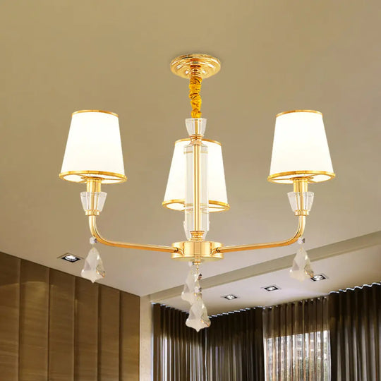 Gold 3-Head Postmodern Bedroom Chandelier With Opal Glass Shades