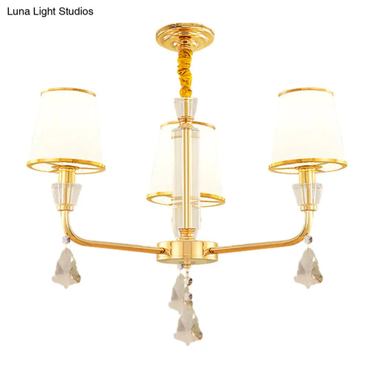 Gold 3-Head Postmodern Bedroom Chandelier With Opal Glass Shades