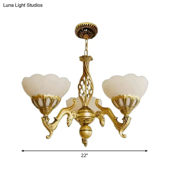 Gold 3-Head Traditional Chandelier With Ivory Glass Flowers - Elegant Hanging Light Fixture