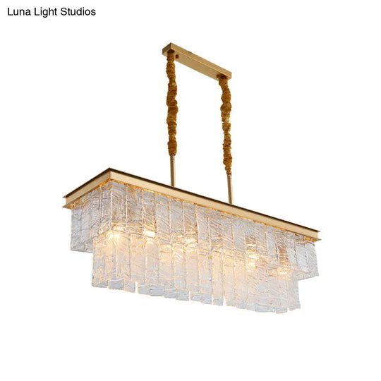 Gold 6-Head Water Crystal Pendant Light: Modern Rectangular Island Ceiling Fixture