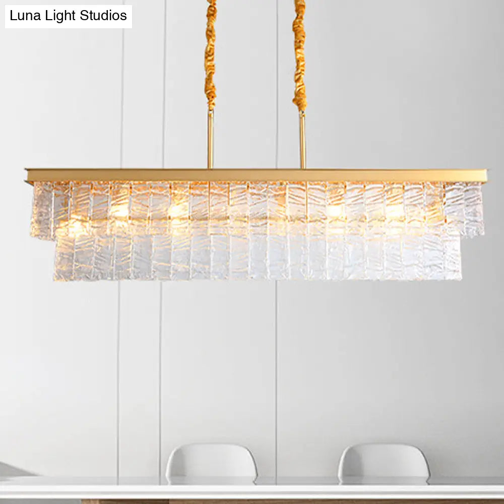 Gold 6-Head Water Crystal Pendant Light: Modern Rectangular Island Ceiling Fixture