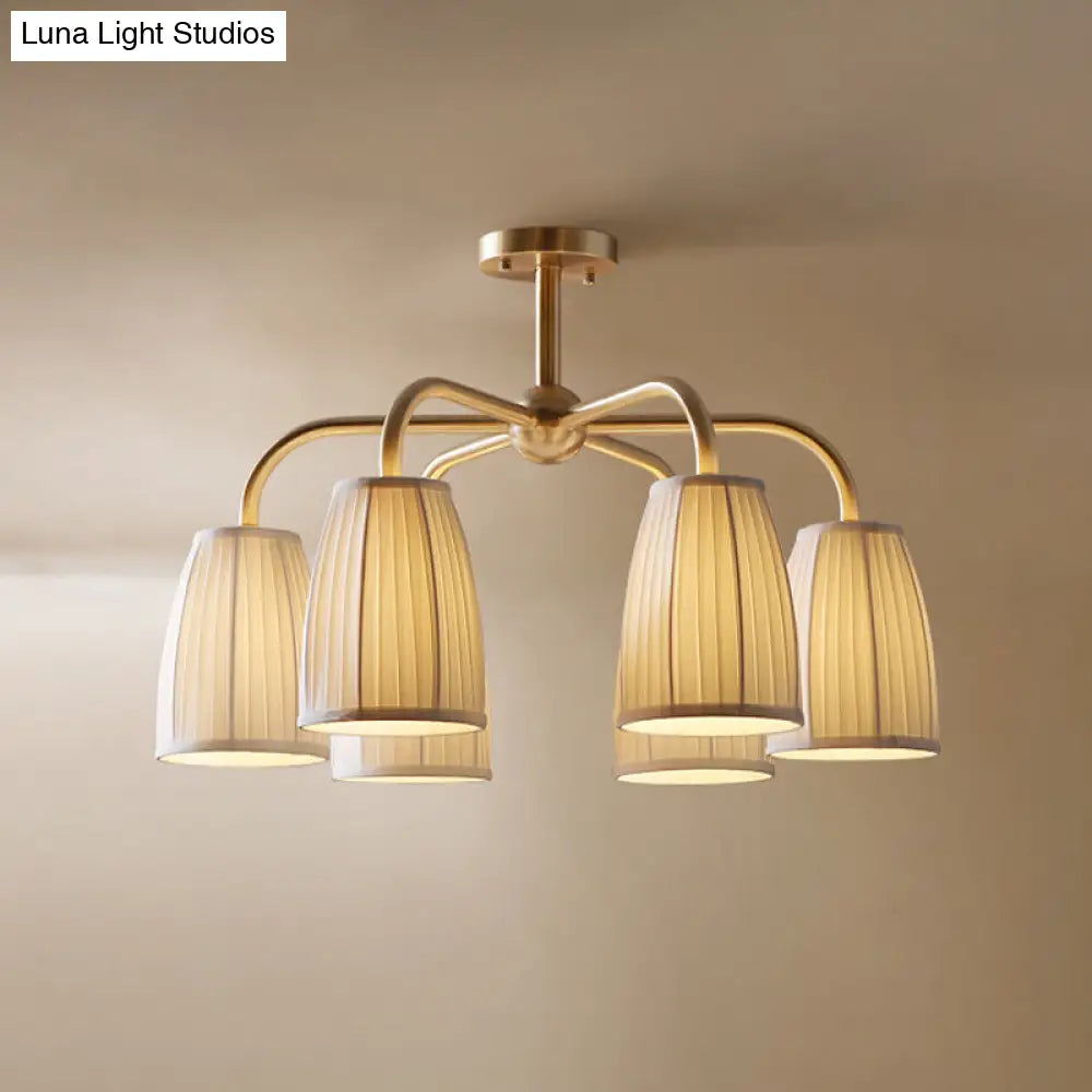 Gold 6 - Light Flush Chandelier With Countryside Gathering Fabric And Bell Shaped Design