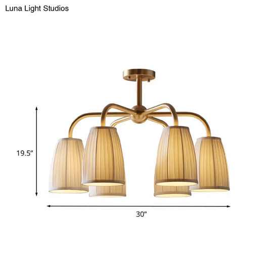 Gold 6 - Light Flush Chandelier With Countryside Gathering Fabric And Bell Shaped Design