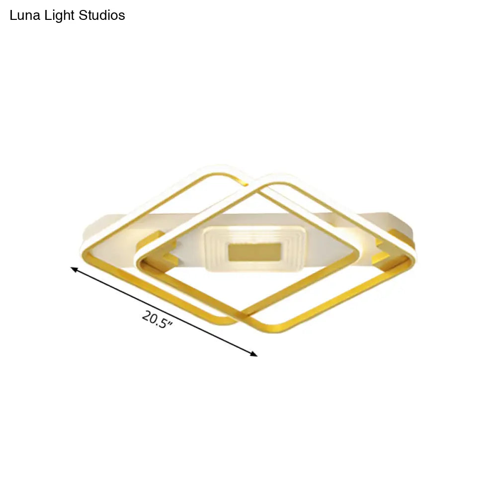 Gold Acrylic Flush Mount Led Ceiling Lamp For Living Room - Minimal Square Design 16.5/20.5 W