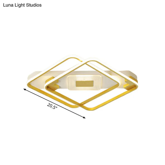 Gold Acrylic Flush Mount Led Ceiling Lamp For Living Room - Minimal Square Design 16.5/20.5 W