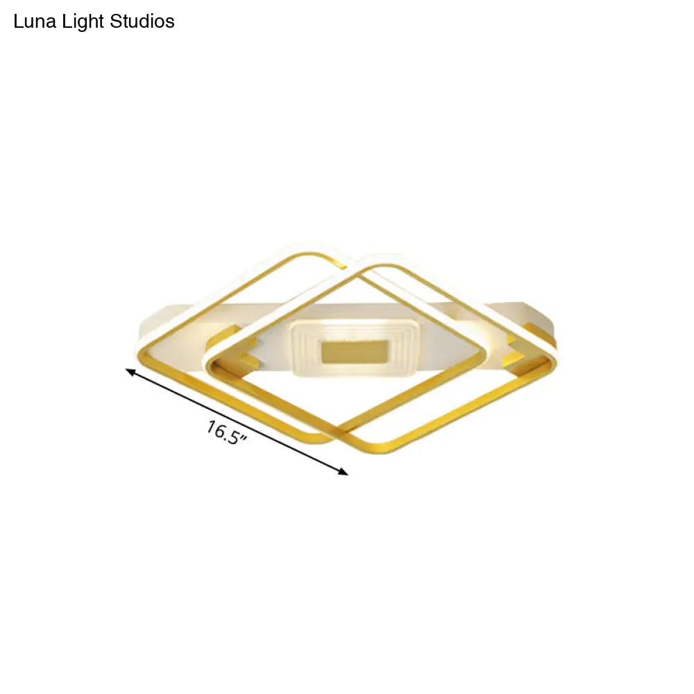 Gold Acrylic Flush Mount Led Ceiling Lamp For Living Room - Minimal Square Design 16.5/20.5 W