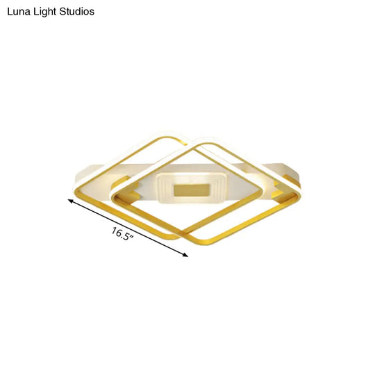 Gold Acrylic Flush Mount Led Ceiling Lamp For Living Room - Minimal Square Design 16.5/20.5 W