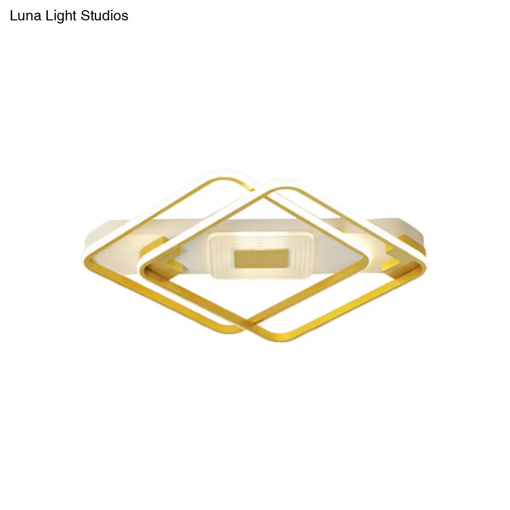 Gold Acrylic Flush Mount Led Ceiling Lamp For Living Room - Minimal Square Design 16.5/20.5 W