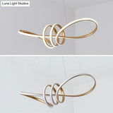 Gold Acrylic Knot Hanging Lamp: Minimalist Led Linear Chandelier For Restaurants