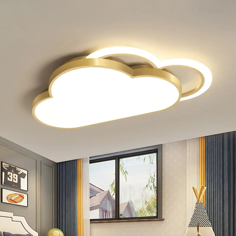 Gold Acrylic Led Bedroom Ceiling Flush Mount With Simplicity Cloud Shape