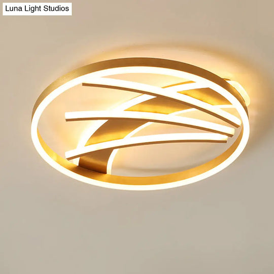 Gold Acrylic Led Ring Ceiling Light Fixture - Postmodern Bedroom Flush Mount With Stepless Dimming