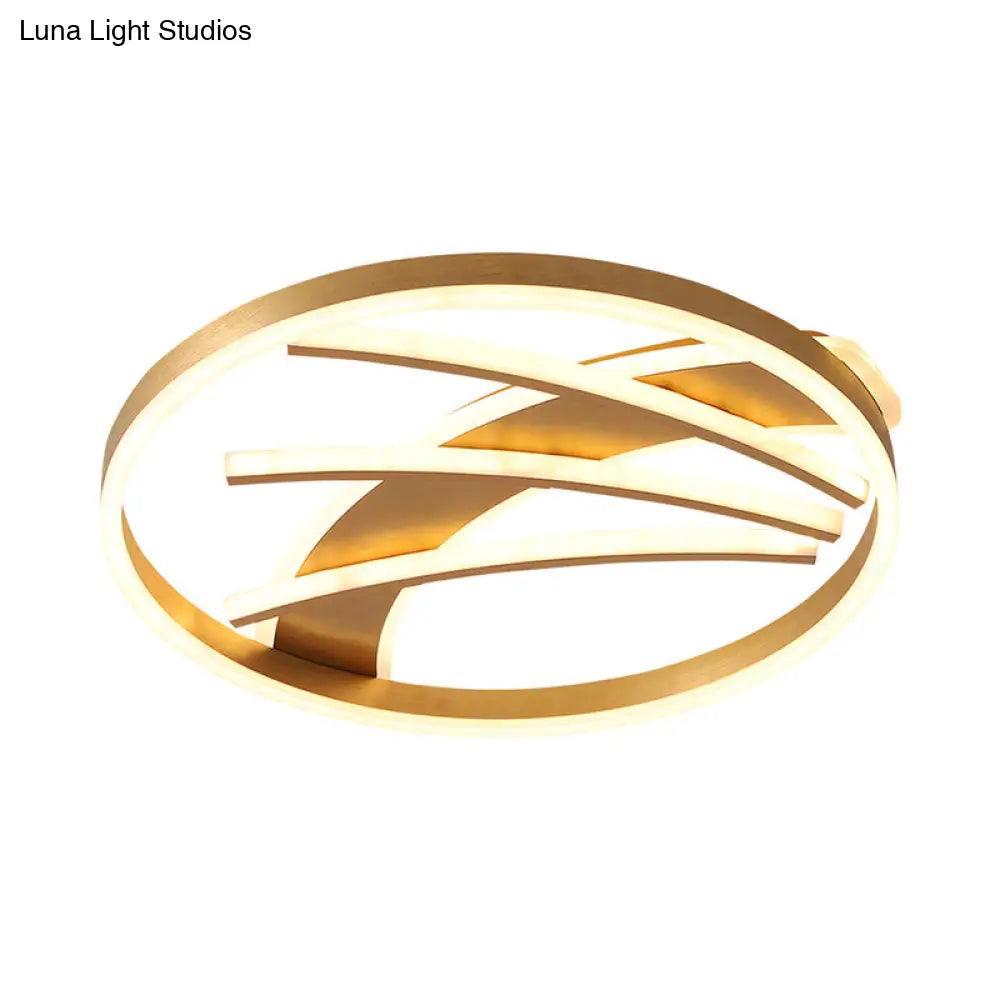 Gold Acrylic Led Ring Ceiling Light Fixture - Postmodern Bedroom Flush Mount With Stepless Dimming