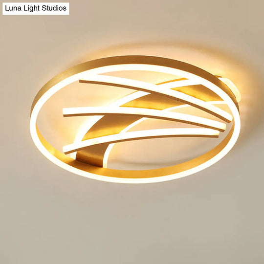 Gold Acrylic Led Ring Ceiling Light Fixture - Postmodern Bedroom Flush Mount With Stepless Dimming