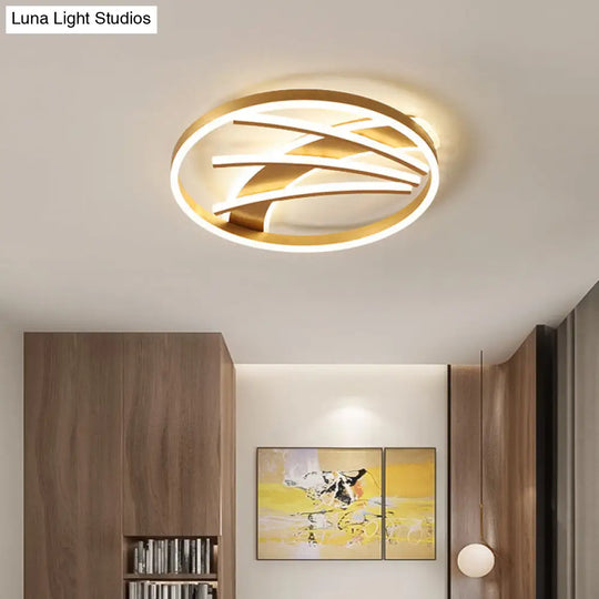 Gold Acrylic Led Ring Ceiling Light Fixture - Postmodern Bedroom Flush Mount With Stepless Dimming