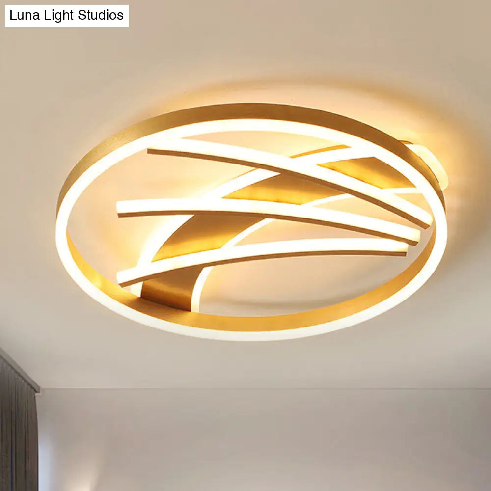 Gold Acrylic Led Ring Ceiling Light Fixture - Postmodern Bedroom Flush Mount With Stepless Dimming