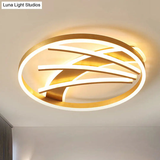 Gold Acrylic Led Ring Ceiling Light Fixture - Postmodern Bedroom Flush Mount With Stepless Dimming