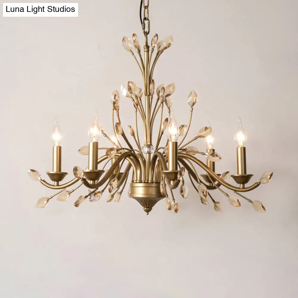 Gold Amber Crystal Branch Pendant Chandelier - Rustic Bedroom Suspension Lighting